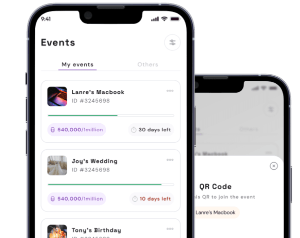 The events screen with a list of upcoming events on the Fundah app